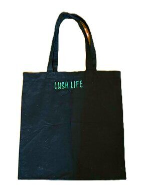 Handmade LUSH LIFE Black Cotton Tote with Green Lettering